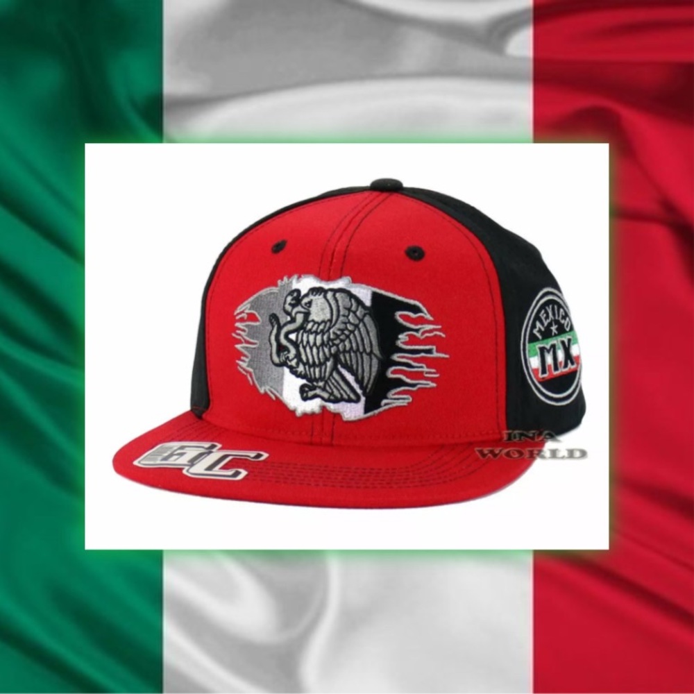 MEXICO Hat Flag Eagle Federal Logo Snapback Mesh Flat Bill Baseball Cap- Red